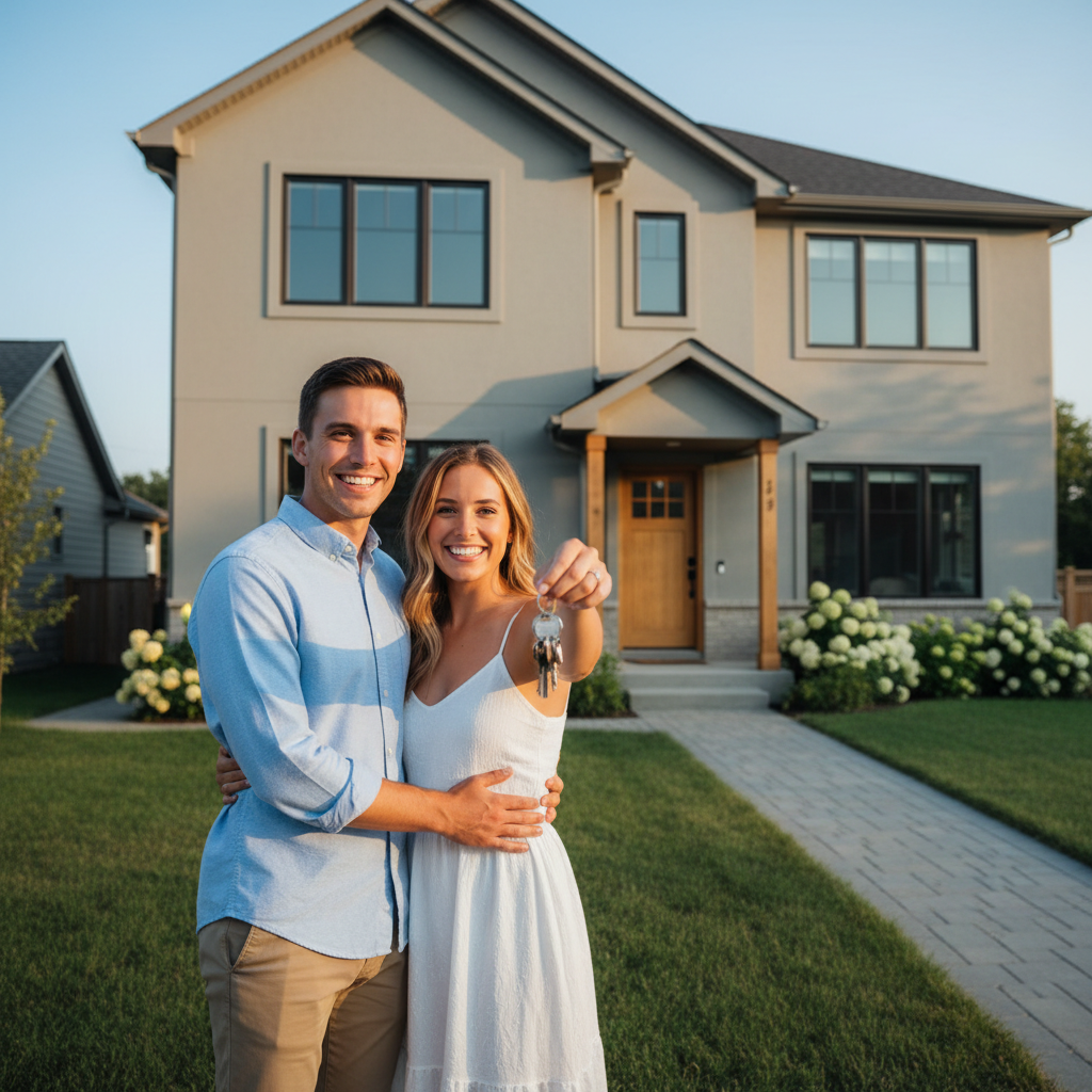 Happy homeowners with their new keys